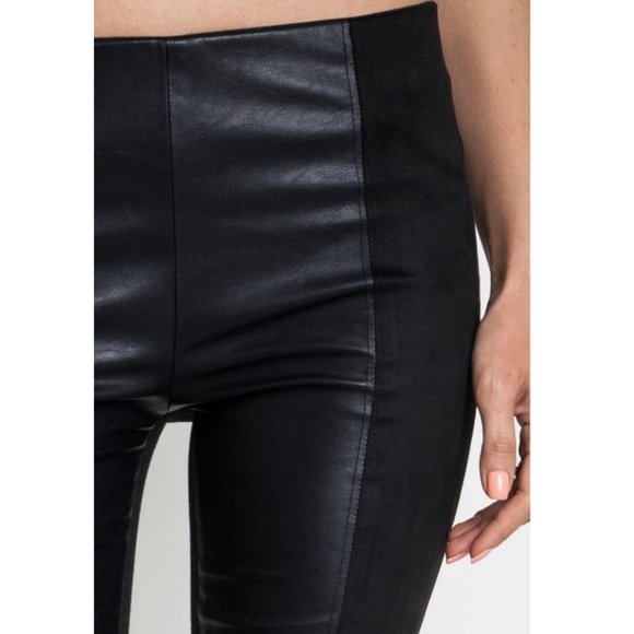 Vegan Leather Ponte Knit Panel Leggings - Picture 2 of 6